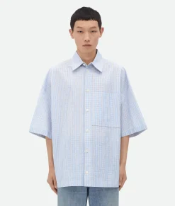 Cotton Linen Check Overshirt With "BV" Embroidery