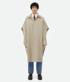 Cotton Silk Cape Trench With Check Lining