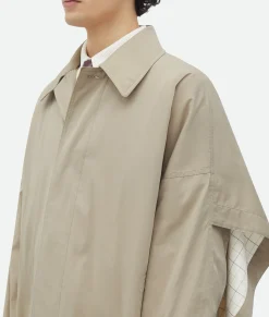 Cotton Silk Cape Trench With Check Lining