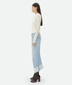 Curved Shape Light Bleached Denim