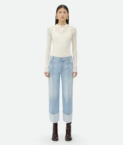 Curved Shape Light Bleached Denim