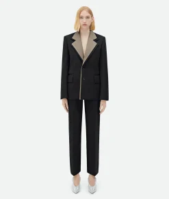 Curved Sleeves Wool Jacket With Contrasting Collar