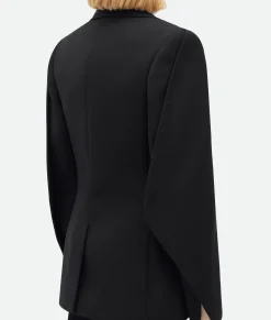 Curved Sleeves Wool Jacket With Contrasting Collar