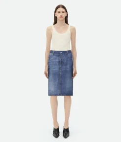 Denim Printed Silk And Viscose Midi Skirt