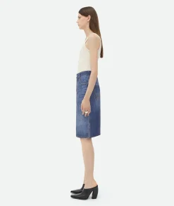 Denim Printed Silk And Viscose Midi Skirt