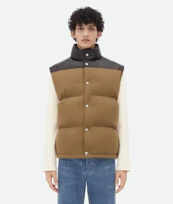 Frosted Poplin And Leather Gilet