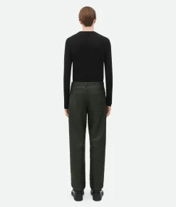 Intrecciato Leather Straight Leg Pants