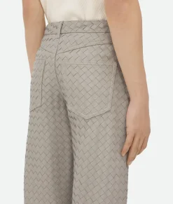 Intrecciato Leather Straight Leg Trousers