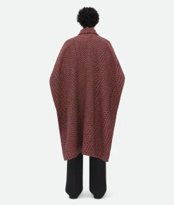 Irregular Wool Chevron Cape Coat