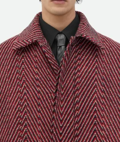 Irregular Wool Chevron Cape Coat