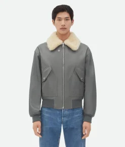 Leather Jacket With Shearling Collar