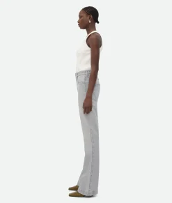 Light Grey Washed Flared Denim