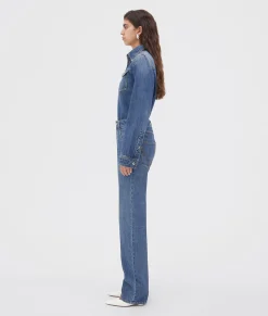 Medium Washed Mid Rise Straight Denim