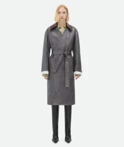 Ostrich-Effect Leather Belted Coat