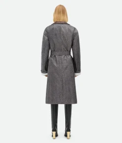 Ostrich-Effect Leather Belted Coat