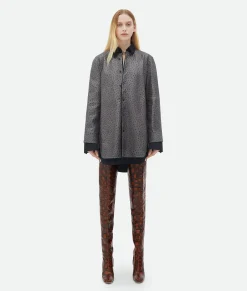 Ostrich-Effect Leather Double Shirt Dress