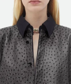 Ostrich-Effect Leather Double Shirt Dress