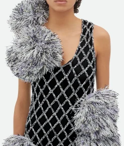 Paper Mesh Crochet Dress With Pompom