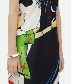 Printed Viscose Dress With Knot Detail At Neck