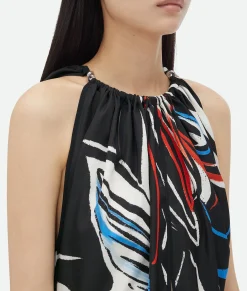 Printed Viscose Dress With Knot Detail At Neck