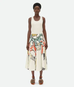 Printed Viscose Plisse Midi Skirt