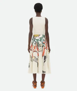 Printed Viscose Plisse Midi Skirt