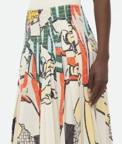 Printed Viscose Plisse Midi Skirt