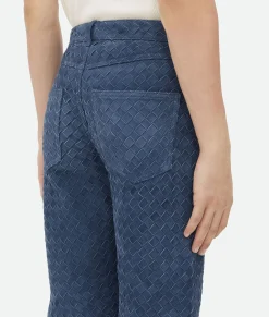 Suede Intrecciato Leather Trousers