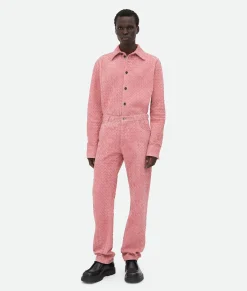 Suede Intrecciato Leather Trousers