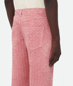 Suede Intrecciato Leather Trousers