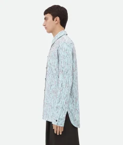 Textured Viscose Stripe Shirt With "BV" Embroidery