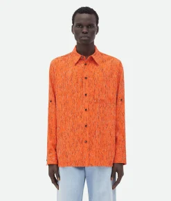 Textured Viscose Stripe Shirt With "BV" Embroidery