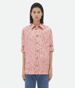 Textured Viscose Stripe Shirt With "BV" Embroidery