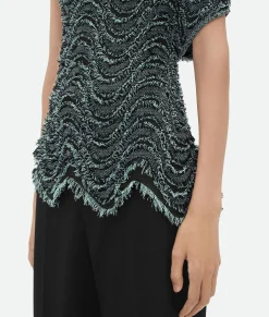 Textured Viscose Top With Weaved Fringes