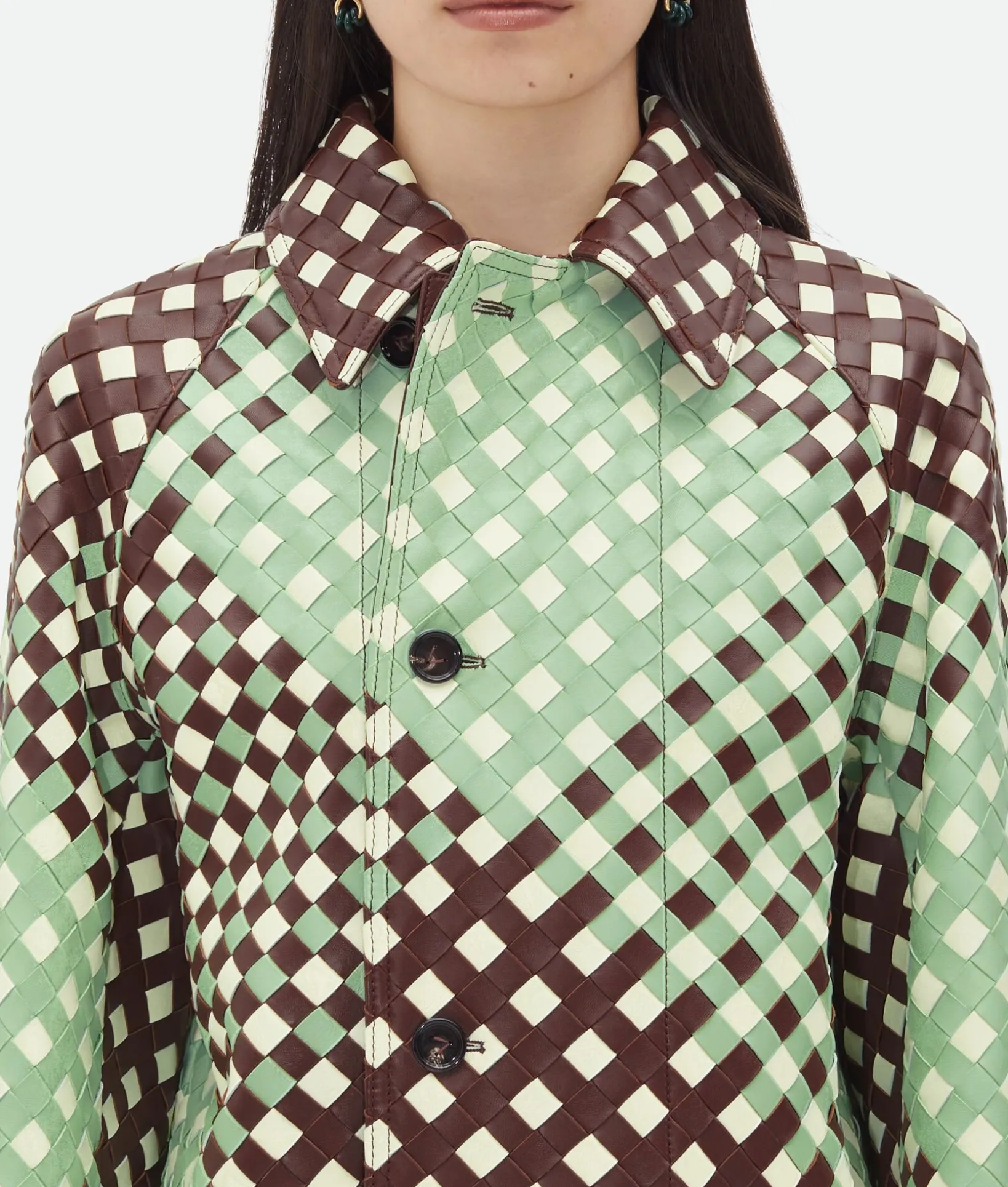 Tricolor Intrecciato Leather Coat