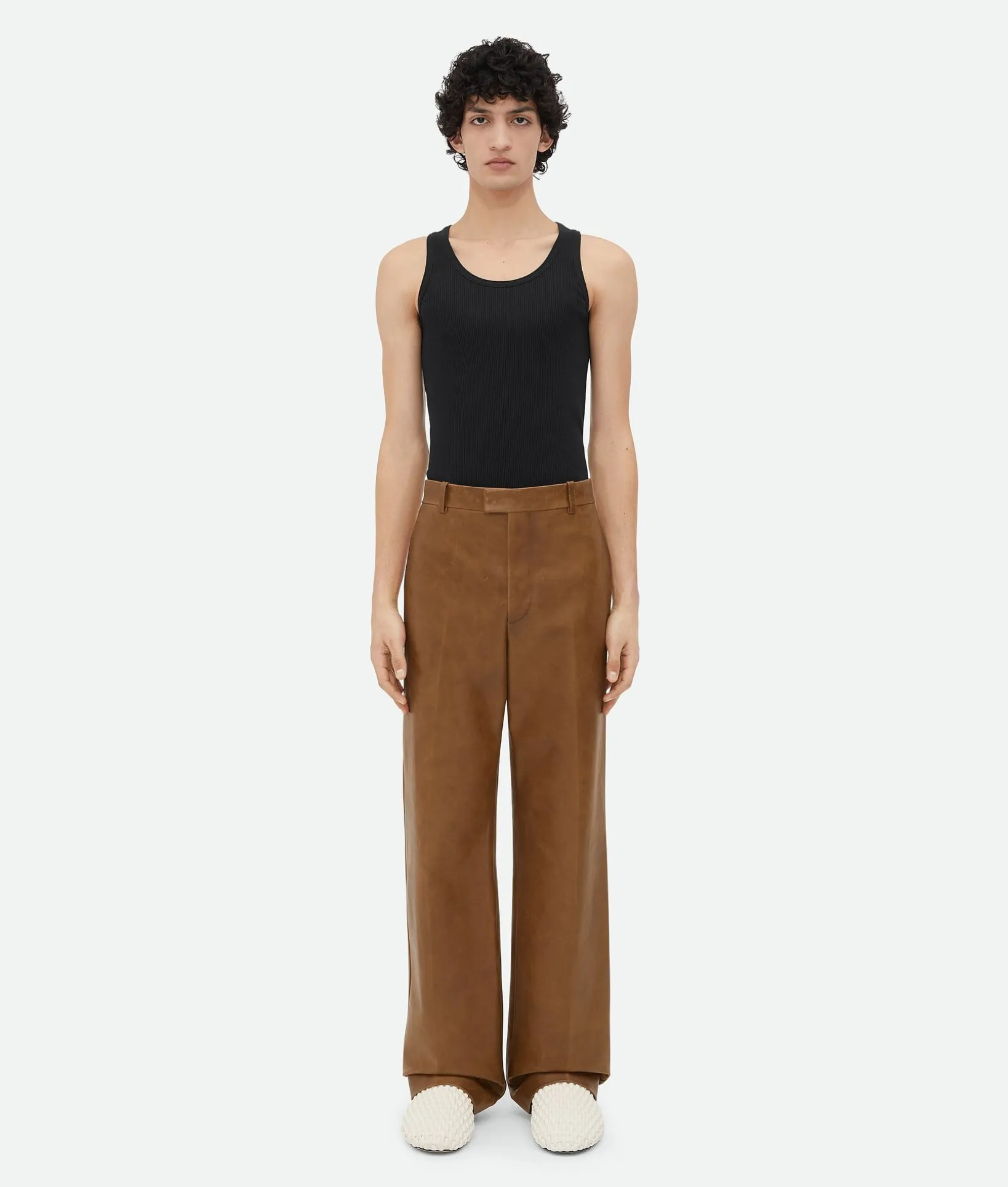 Vintage-Effect Leather Trousers