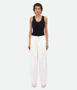White Pleated Denim Trousers